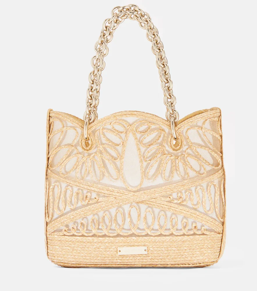 Kahlo Mini logo raffia tote bag
