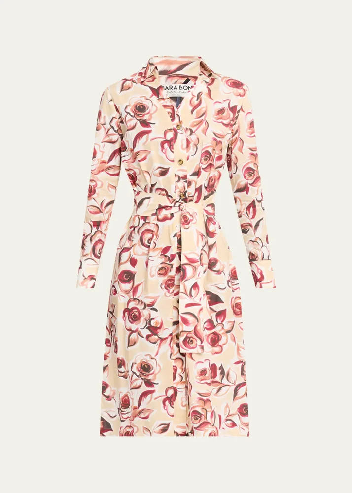 Belted Floral-Print Midi Shirtdress