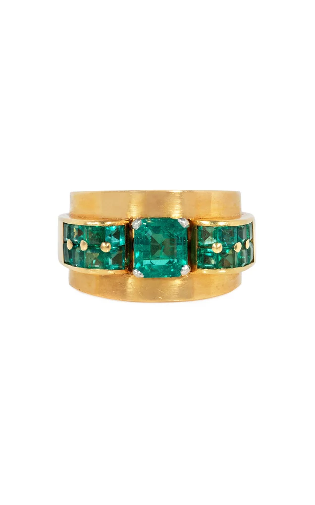 Boucheron, Paris Retro 18K Yellow Gold Emerald Cocktail Ring