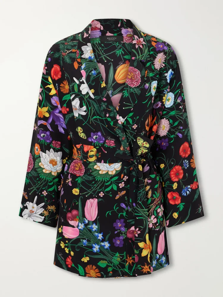 Flora printed silk-twill blouse