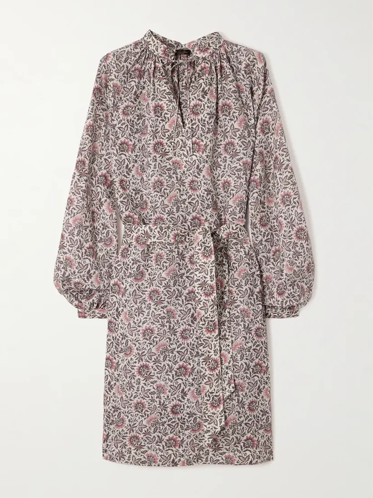 Billie belted floral-print linen-twill mini dress
