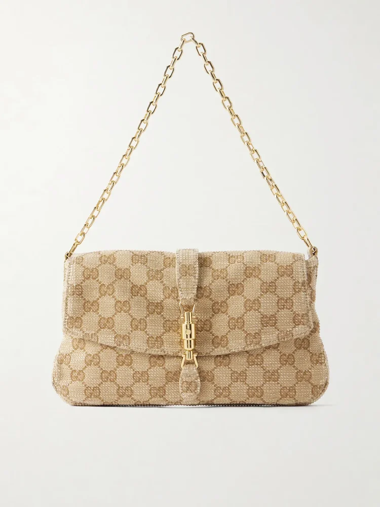 Gucci Aperitivo crystal-embellished canvas-jacquard shoulder bag