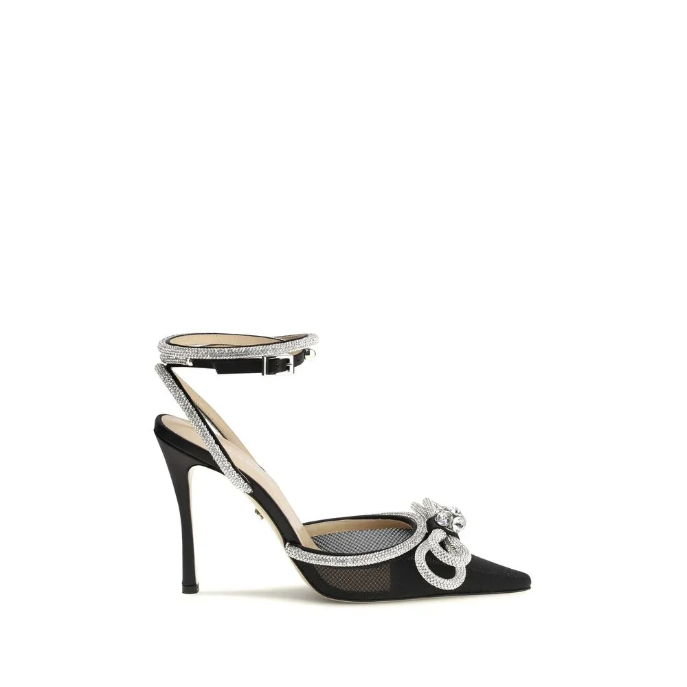 Crystal-Bow Silk Satin Pump, Black