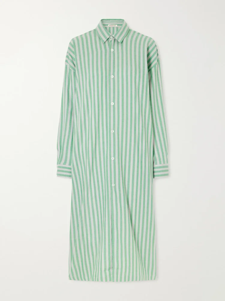 The Long Shirt striped cotton Oxford midi dress
