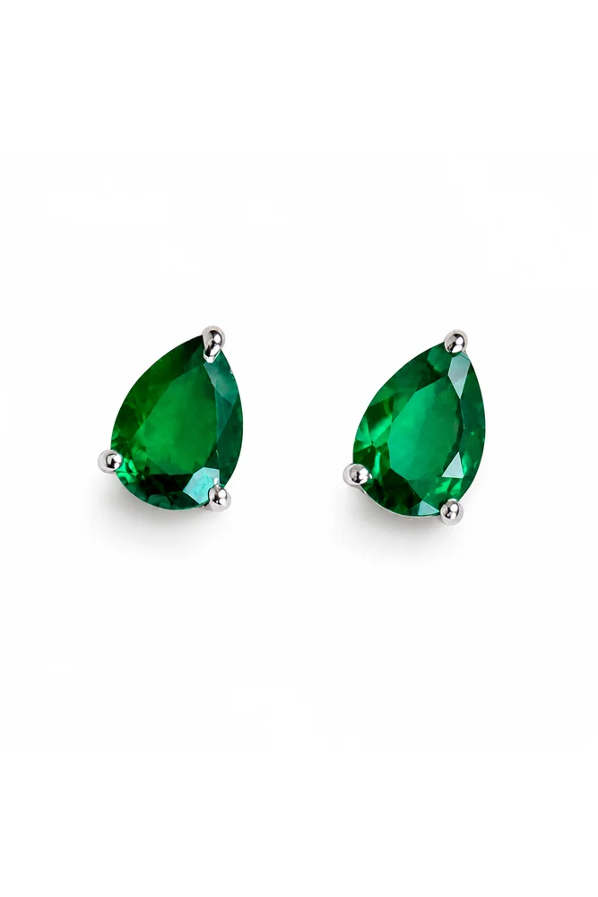 Teardrop Birthstone Stud Earrings in Emerald