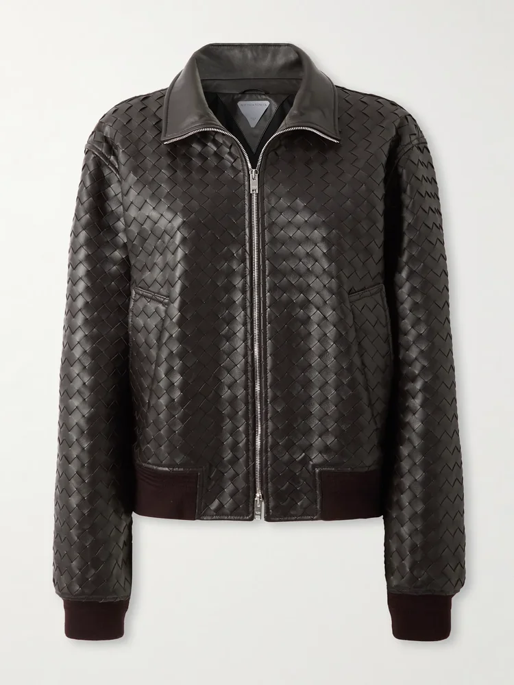Intrecciato leather bomber jacket