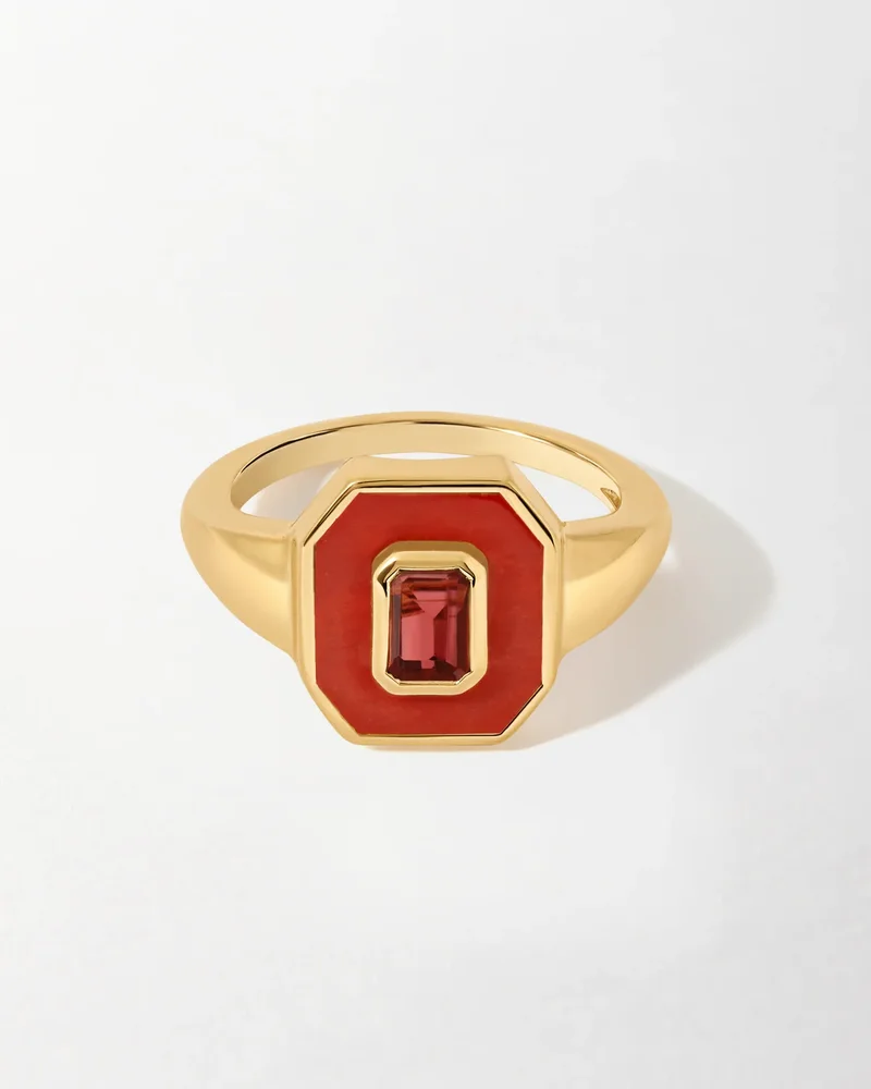 Deco Red Jasper and Garnet Ring
