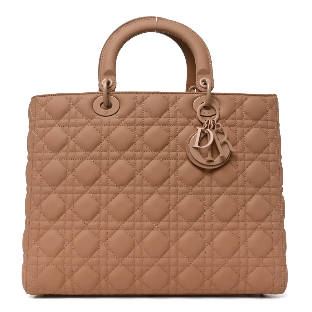 Pre-Owned Excellent Ultra Matte Calfskin Cannage Large Lady Dior Beige
