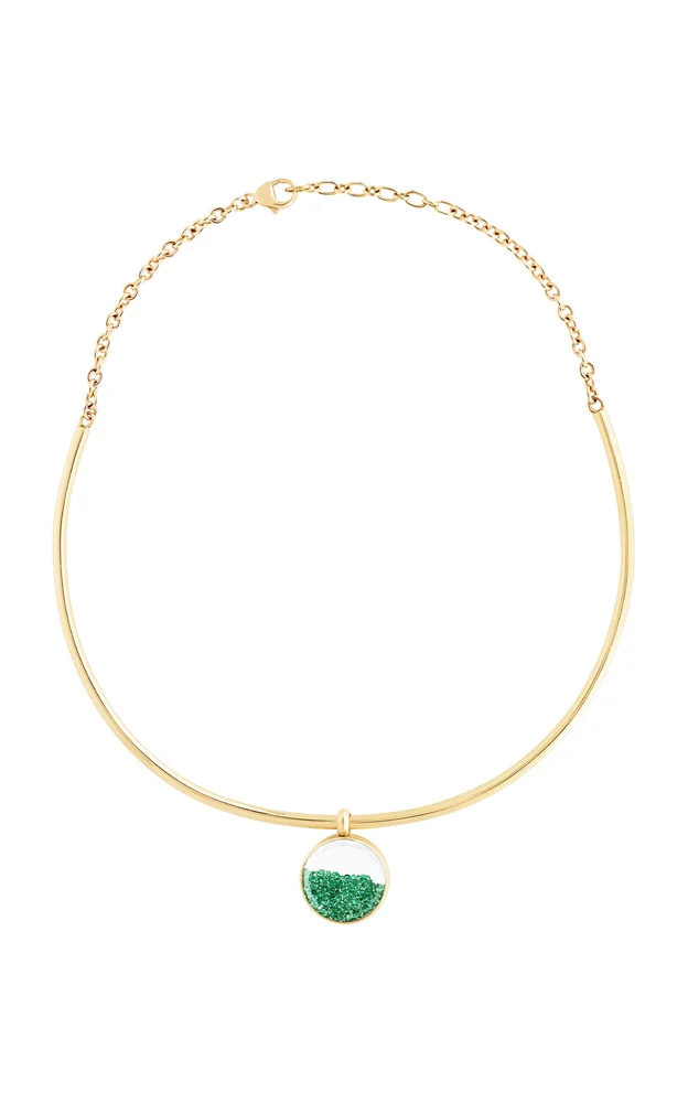 18k Yellow Gold Trapezio Choker Necklace Emerald
