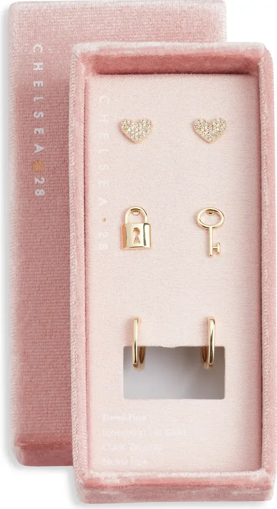 Gift Boxed Set of 3 Demi Fine Stud & Huggie Hoop Earrings