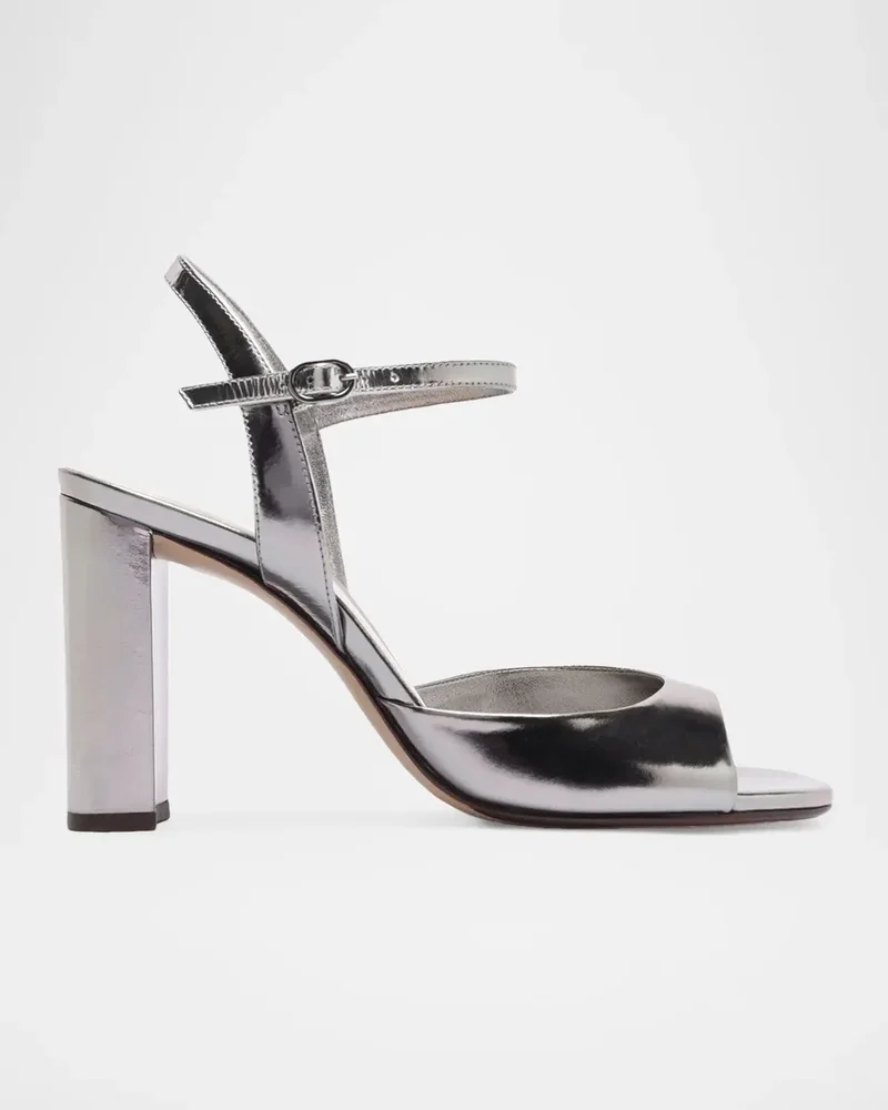 90mm Amy Metallic Leather Ankle-Strap Sandals