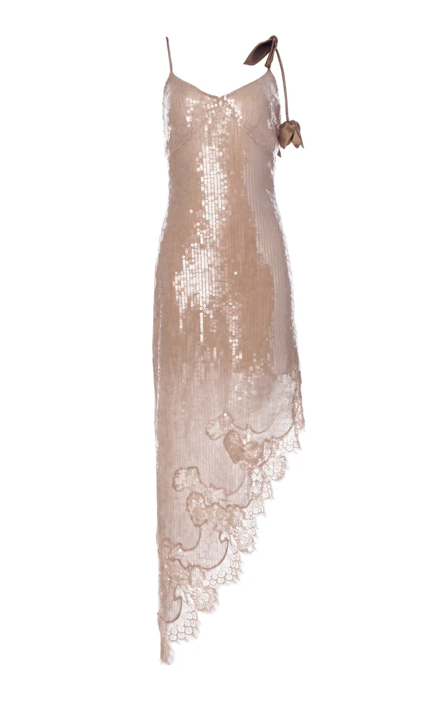 Asymmetrical Sequined Mid Dress