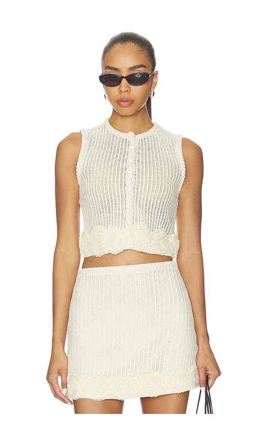 Cream Crochet Flower Knit Top