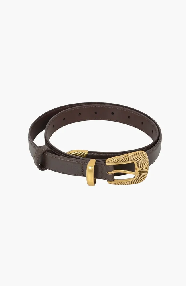 Engraved Buckle Leather Belt