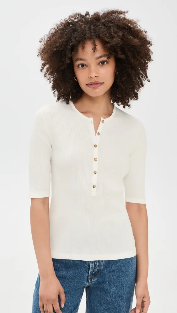 Rib Elbow Sleeve Henley Tee