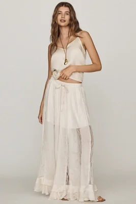 By Anthropologie Lace Chiffon Maxi Skirt