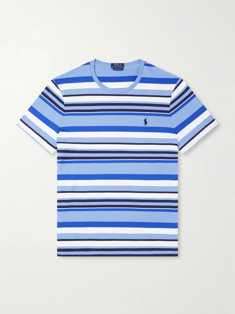 Logo-Embroidered Striped Cotton-Jersey T-Shirt