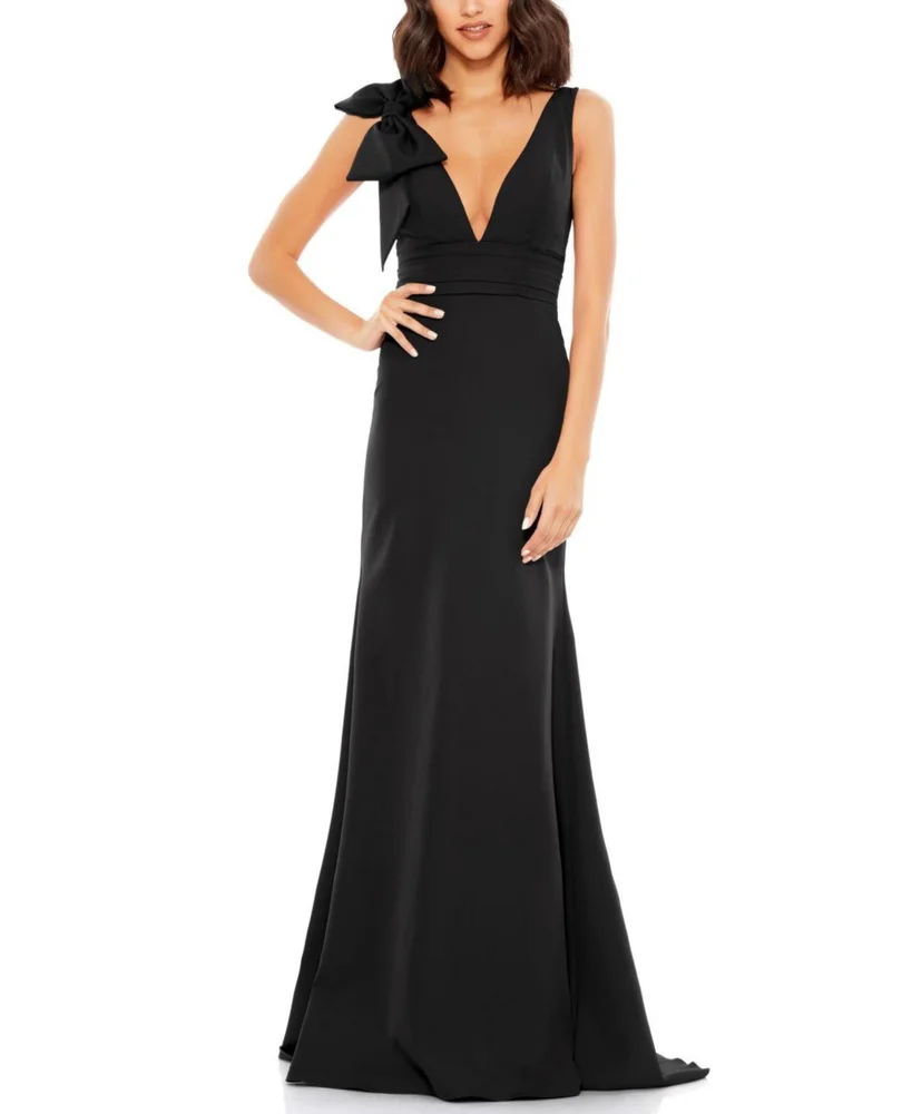 Sleeveless V Neck Bow Detail Mermaid Gown