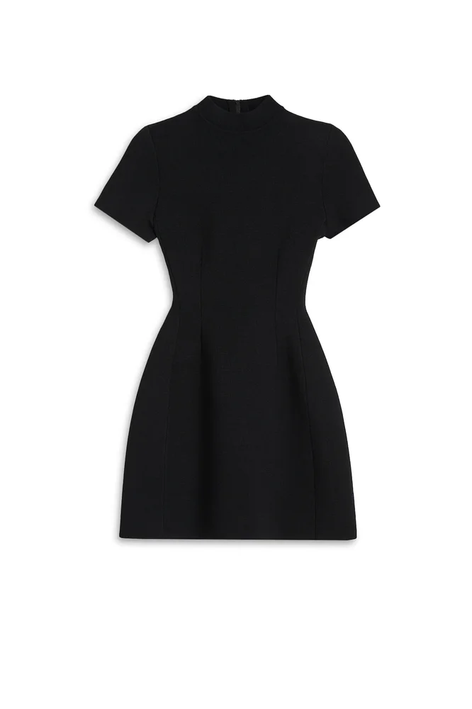 Crepe Knit Peplum Dress, Black