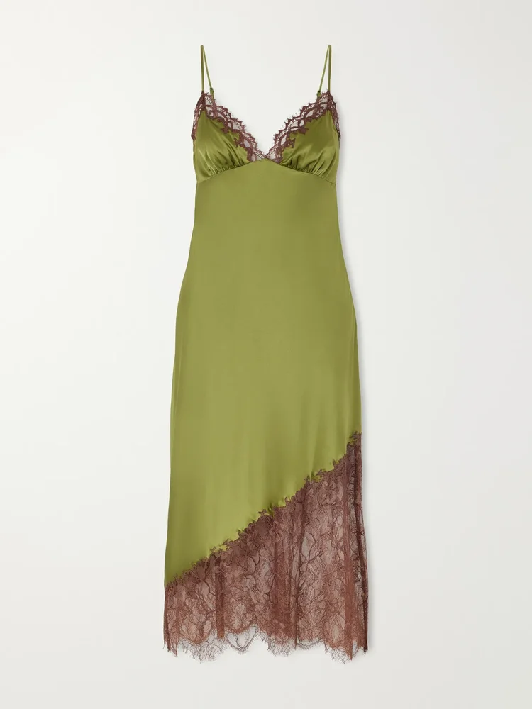 Lara lace-trimmed silk-blend midi dress