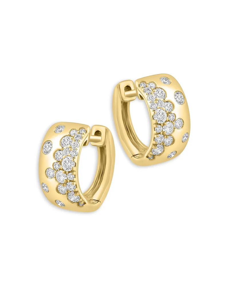 Scattered Diamond Huggie Hoop Earrings in 14K Yellow Gold, 0.5 tcw
