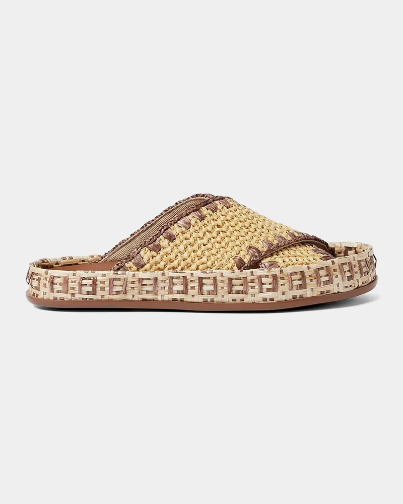 Raffia Crisscross Flat Slide Sandals