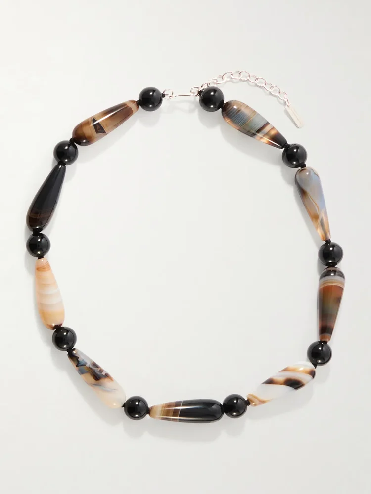 The Depths of Time beaded silver-plated agate necklace