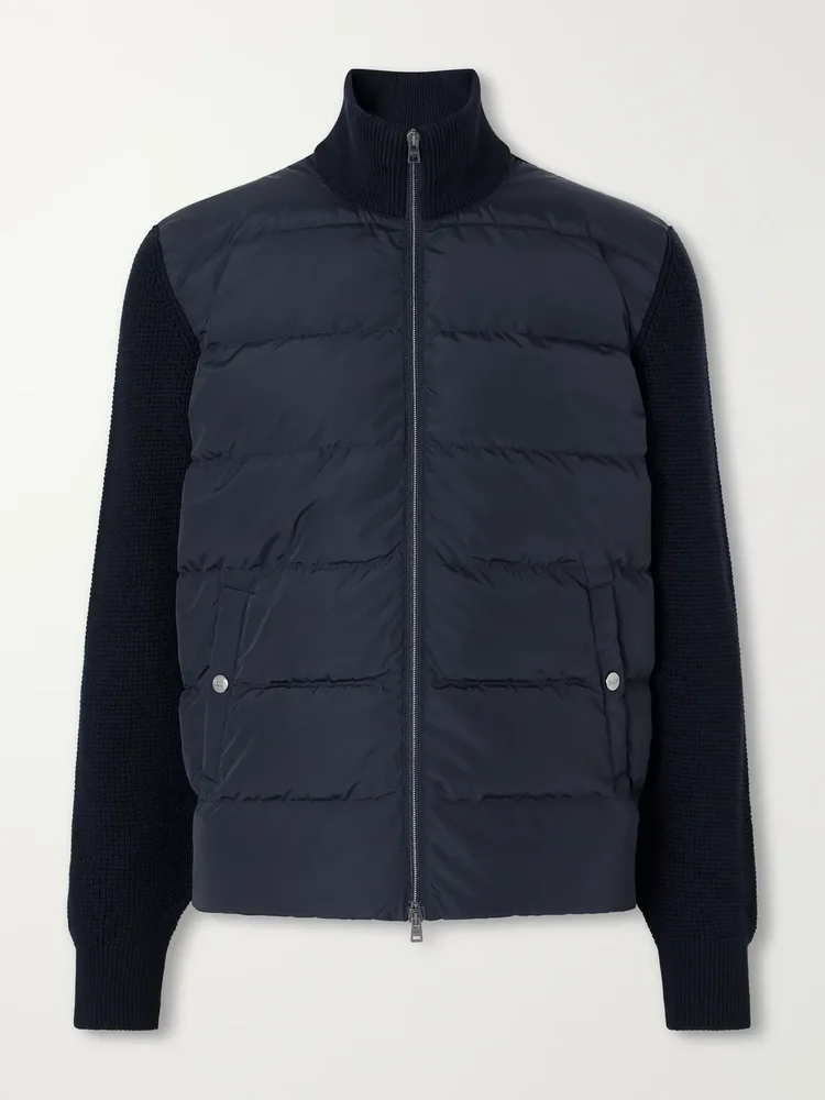 Waffle-Knit Wool and Quilted Shell Down Jacket