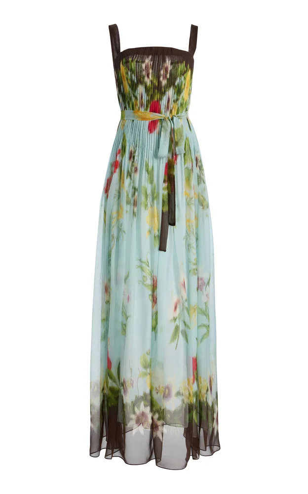 Floral Silk-Chiffon Gown