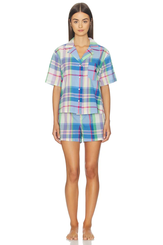 Short Sleeve Pajama Set in Madras Plaid