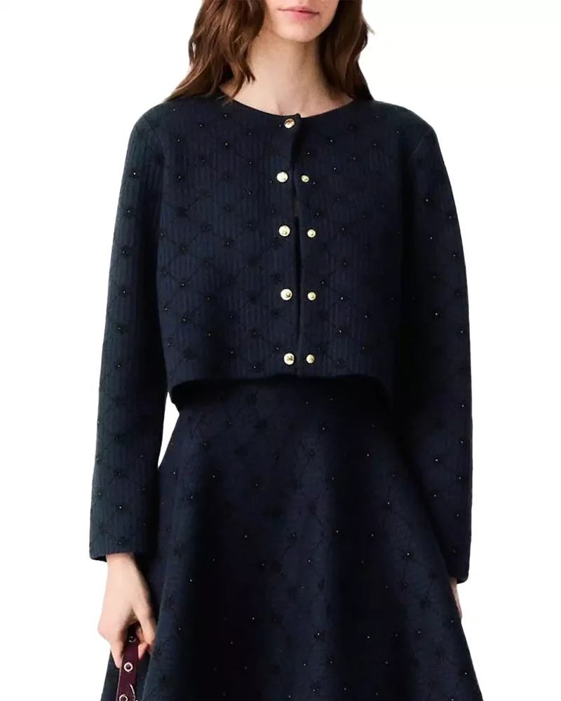 Mowill Jacquard Sequin Crewneck Cardigan