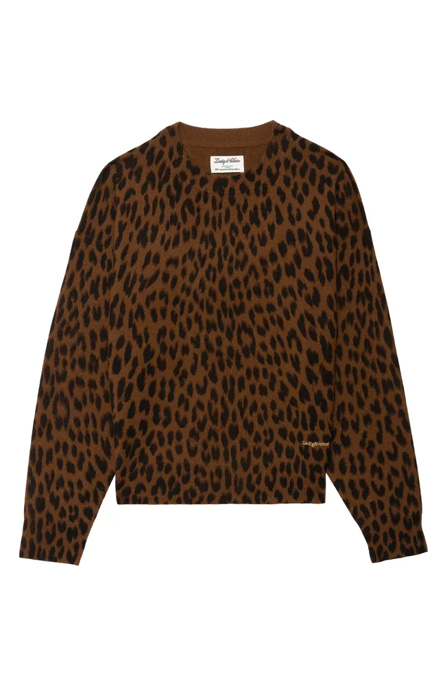Soulo Leopard Print Wool & Cashmere Sweater