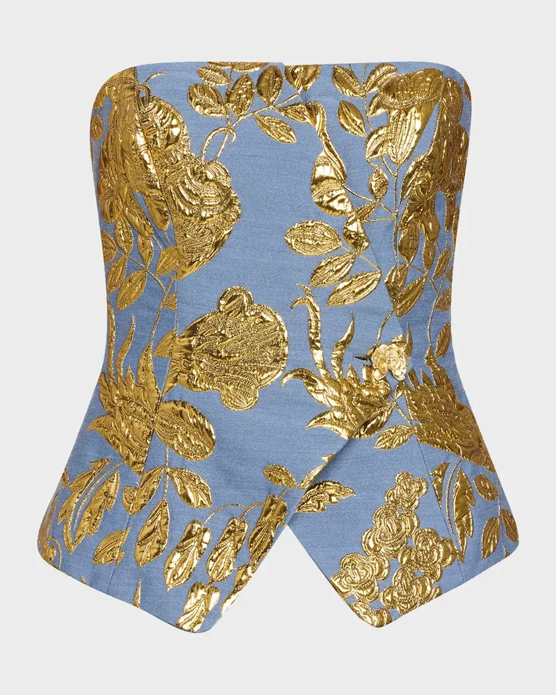 Strapless Metallic Floral Fil Coupe Wrap Top