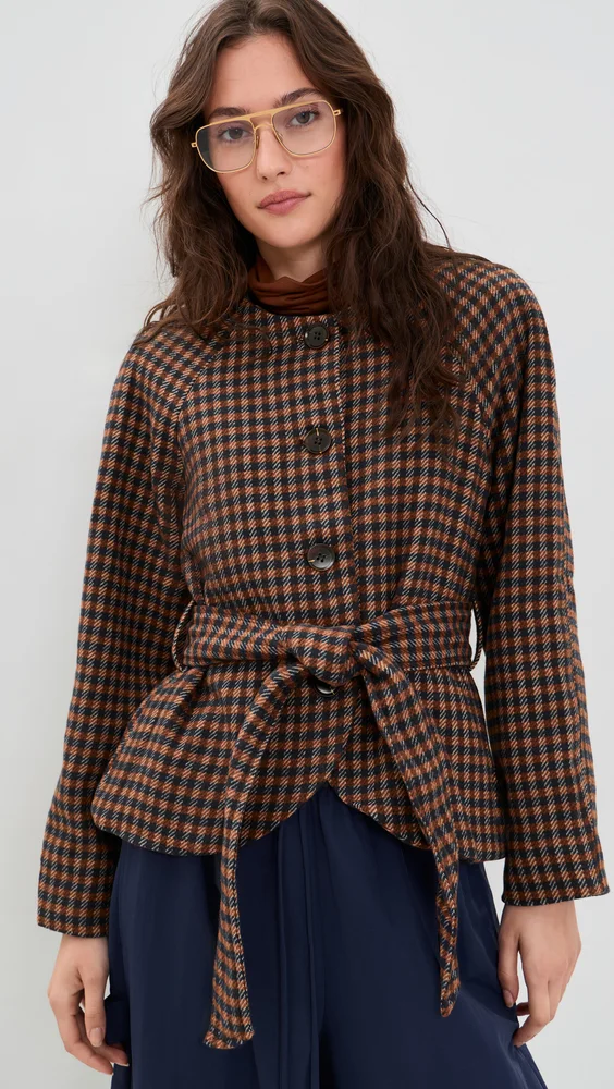 Round Neck Waist Tie Jacket