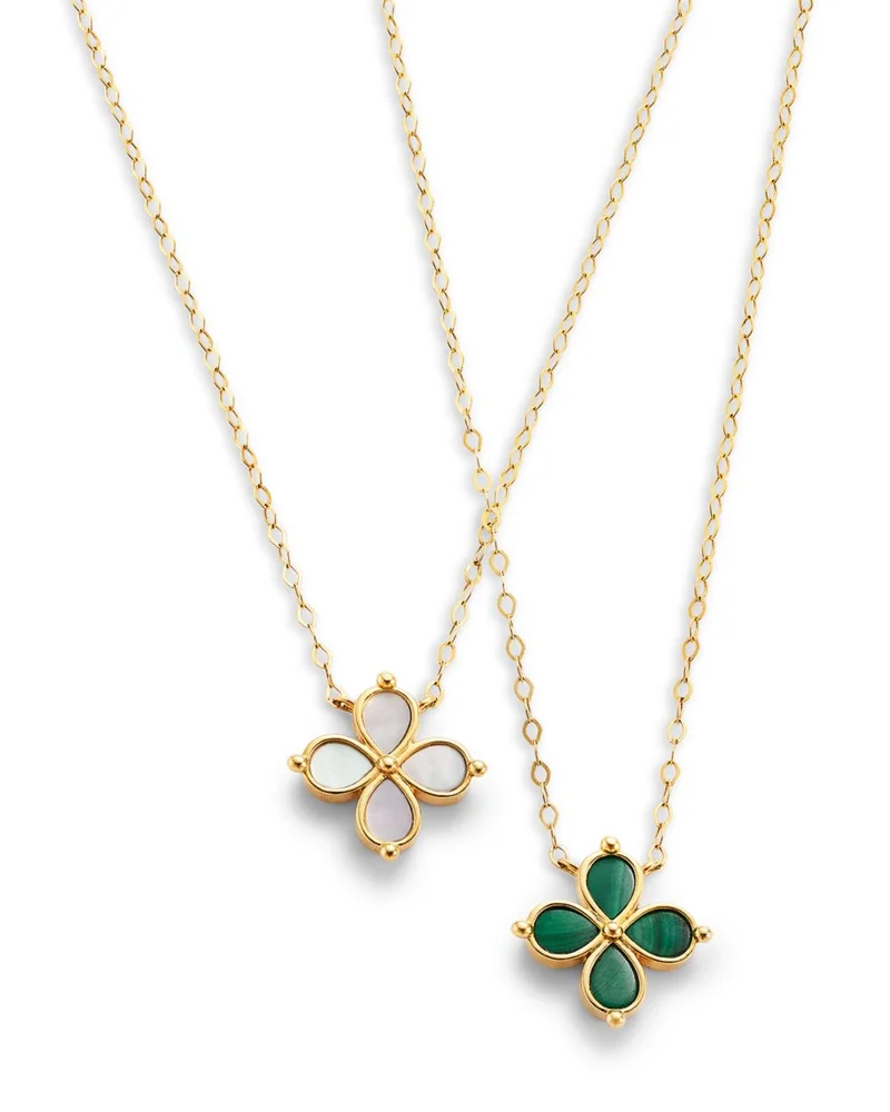 Gemstone Clover Pendant in 10K Yellow Gold, 17"