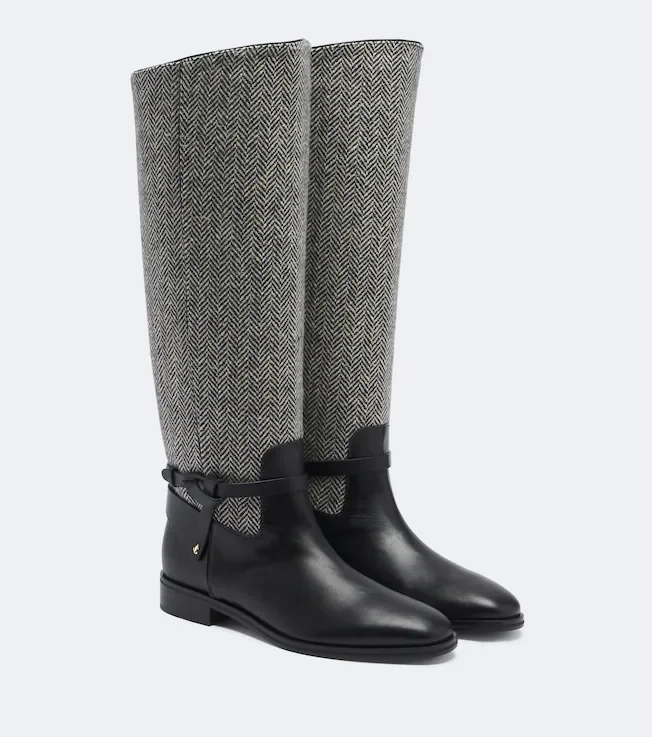 Lawton herringbone and leather knee-high boots