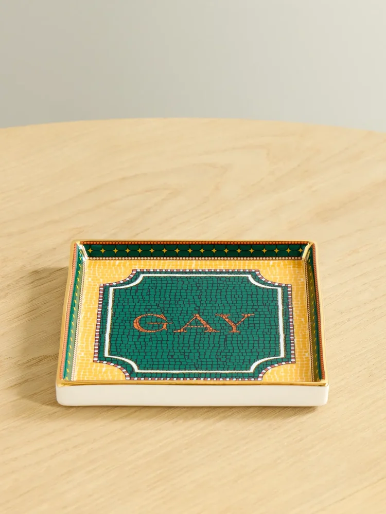 Gold-plated porcelain trinket tray