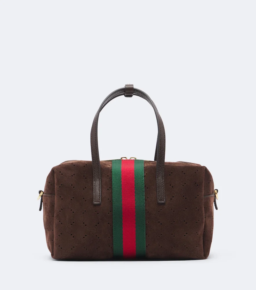 Web Stripe Small suede top-handle bag