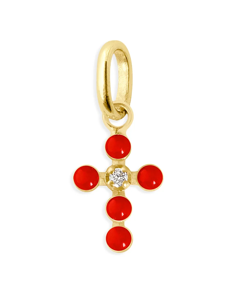 18K Yellow Gold Madone Croix Resin Bead & Diamond Cross Pendant, 0.01 tcw