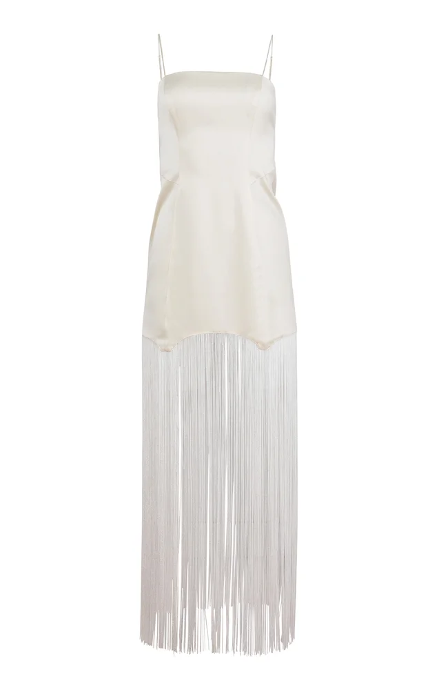 Fringed Satin Maxi Dress