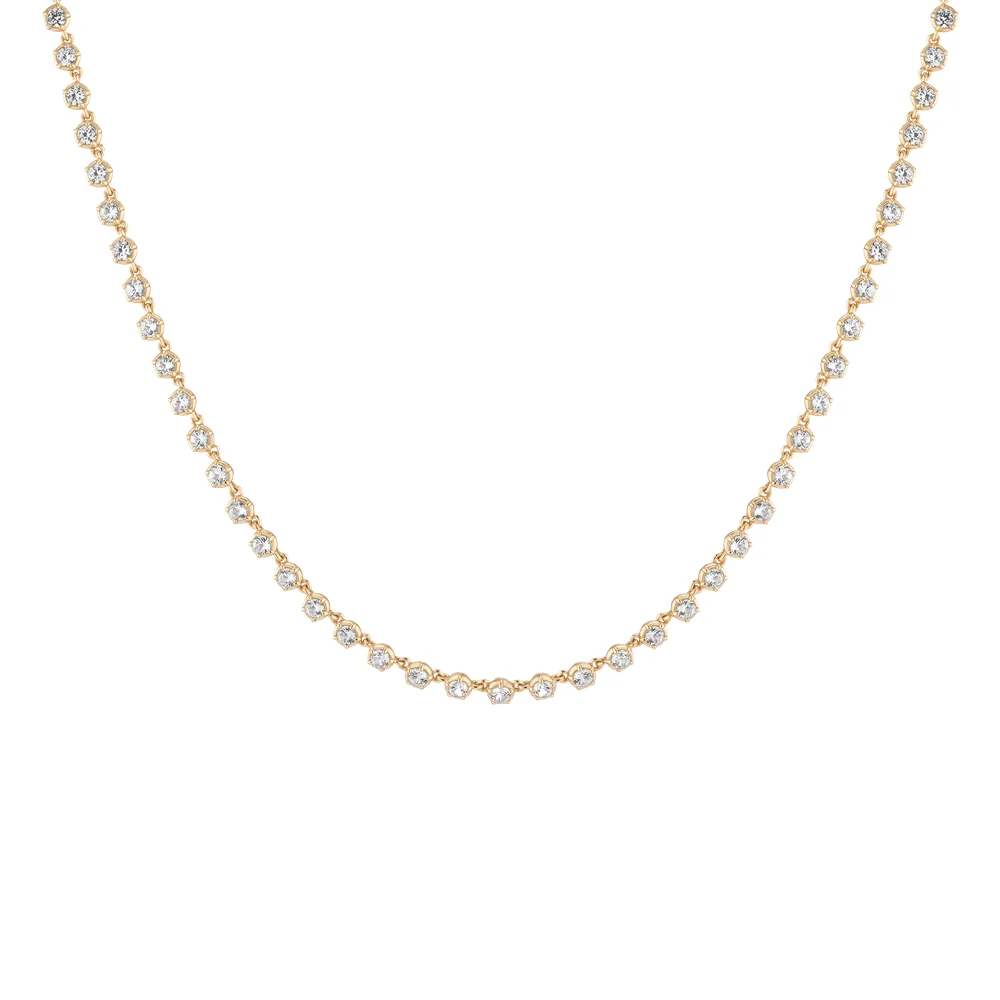 Lab Grown White Sapphire Georgian Tennis Necklace