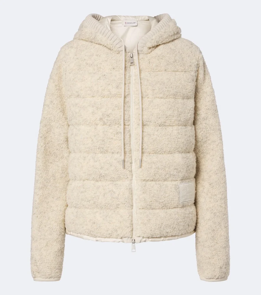 Hooded bouclé down jacket