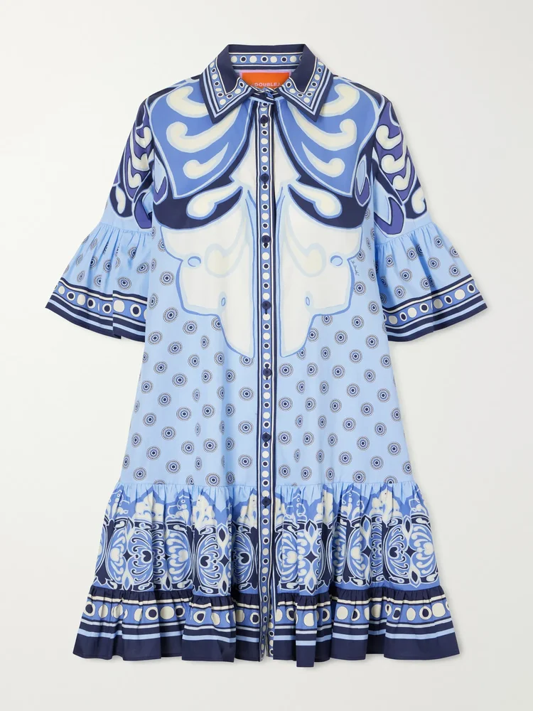 Choux tiered printed cotton-poplin shirt dress