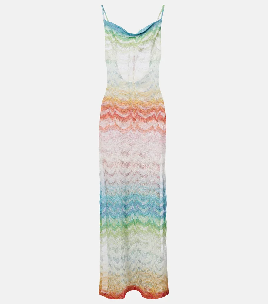 Open-knit lamé maxi dress