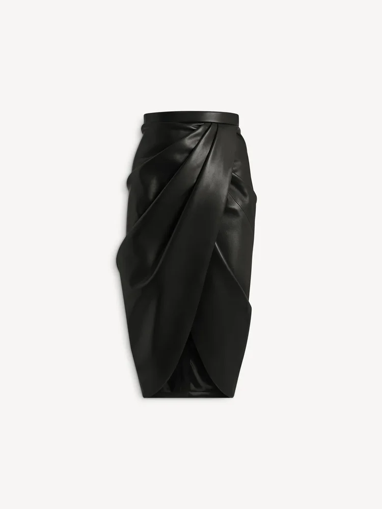 Draped lambskin midi skirt