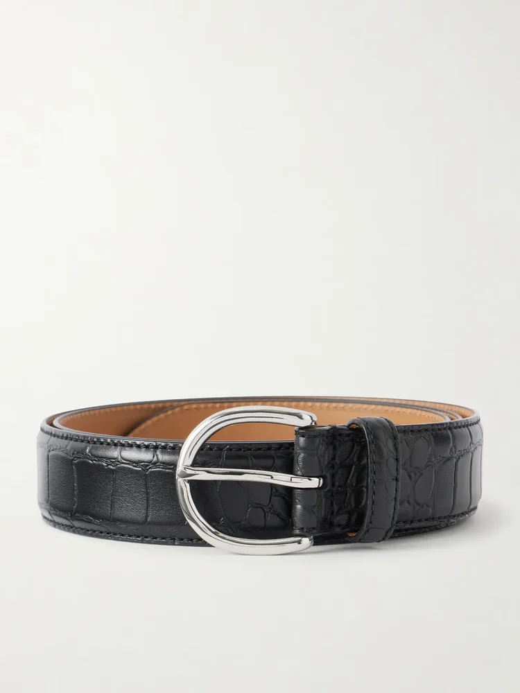 3cm Croc-Embossed Leather Belt