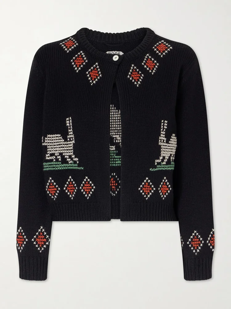Bunny jacquard-knit wool cardigan