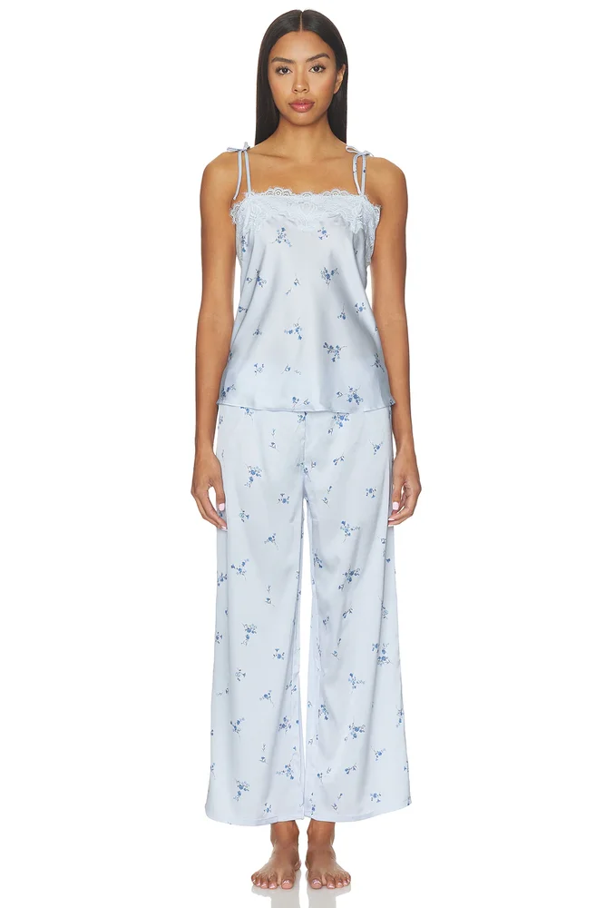 Celeste Printed Stretch Charm Cami And Pant Set With Lace