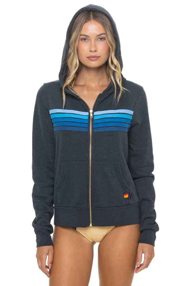5 Stripe Hoodie Charcoal Blue
