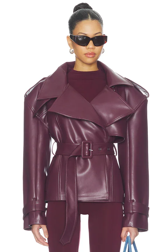 Faux Leather Short Trench